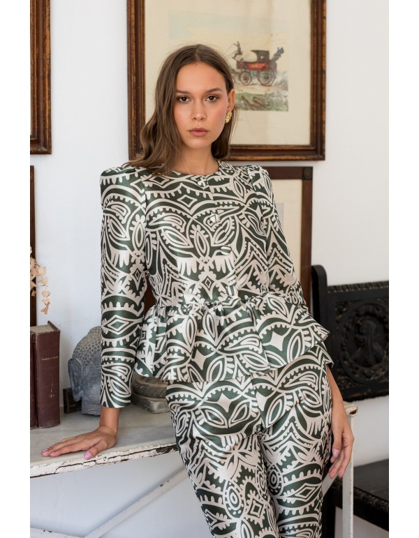 Party blouse with peplum ruffle and puffed sleeves