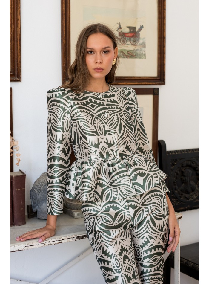 Blusa de fiesta con volante peplum y mangas...