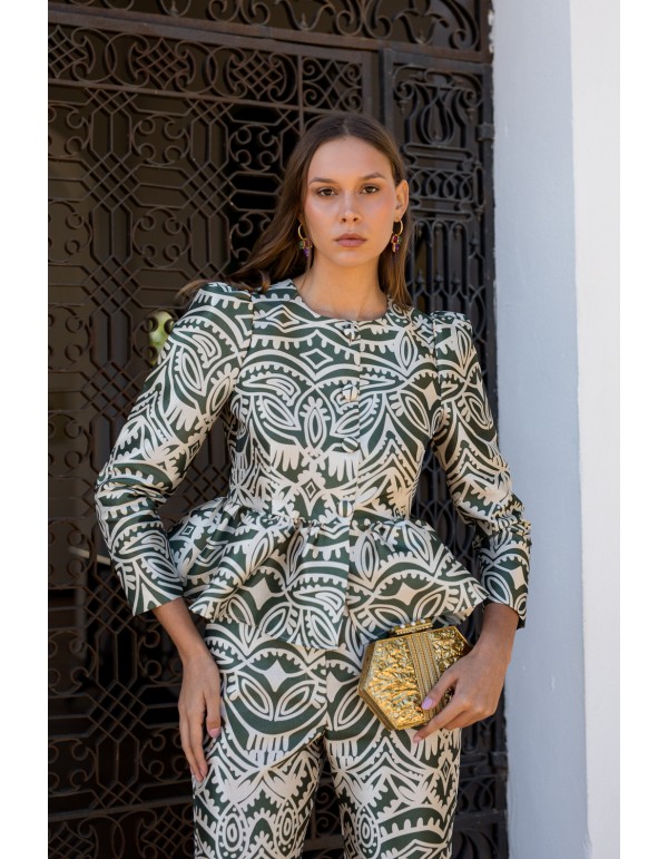 Party blouse with peplum ruffle and puffed sleeves 2