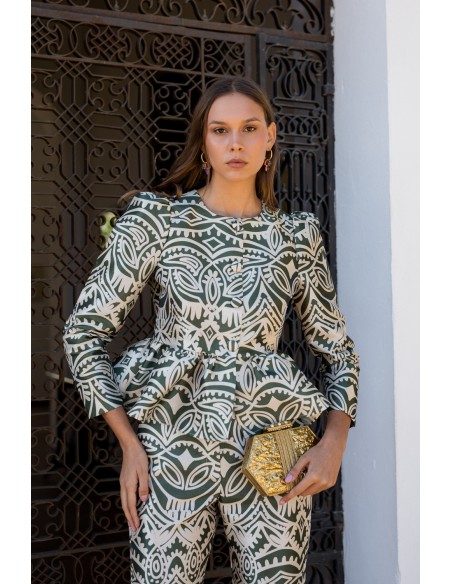 Chemisier de fête avec volant péplum et manches bouffantes