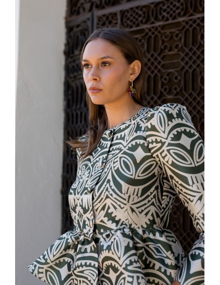 Party blouse with peplum ruffle and puffed sleeves