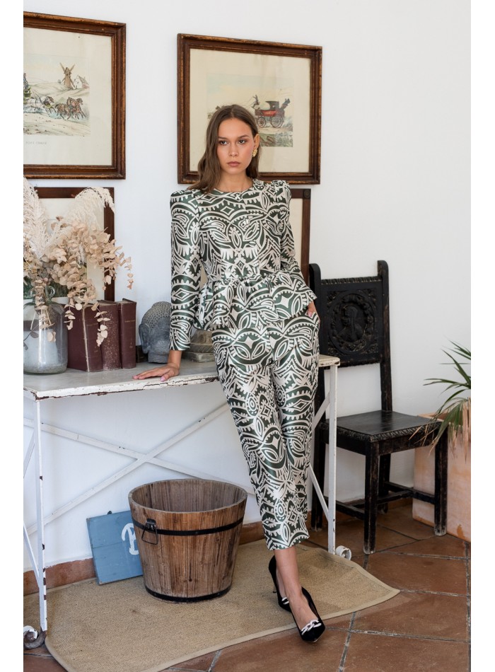 Party blouse with peplum ruffle and puffed sleeves