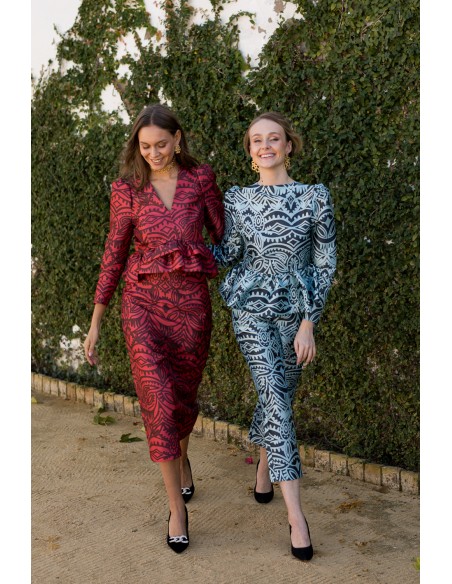 Pantalón recto cropped estampado azul