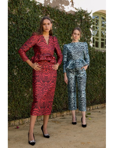 Blue printed cropped straight pants