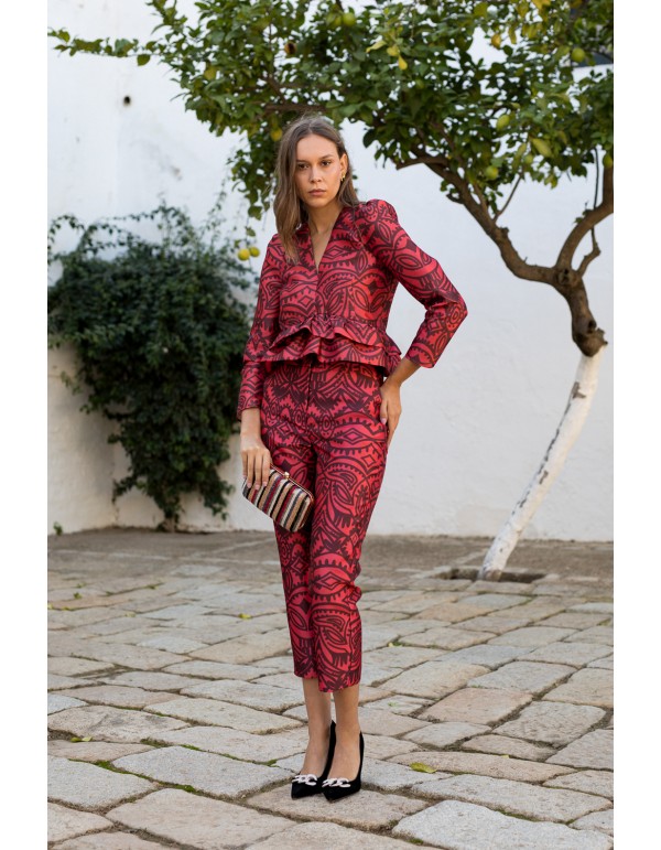 Pantalon midi droit avec imprimé