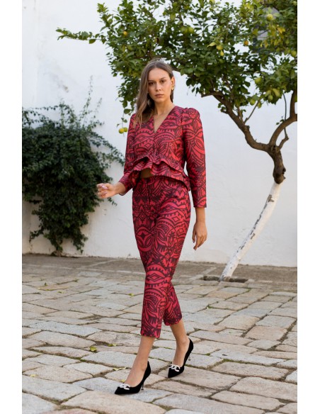 Straight midi pants with patterned print