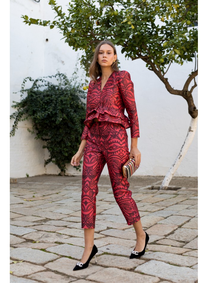 Pantalón recto midi con estampado de diseño