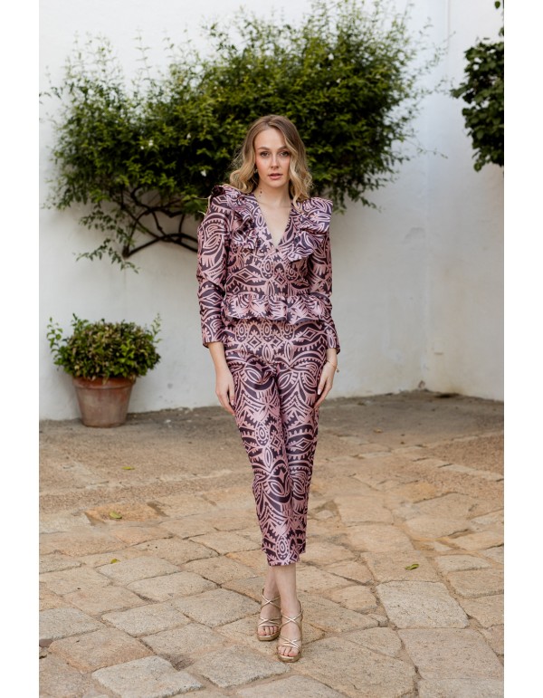 Pantalón recto de fiesta estampado rosa