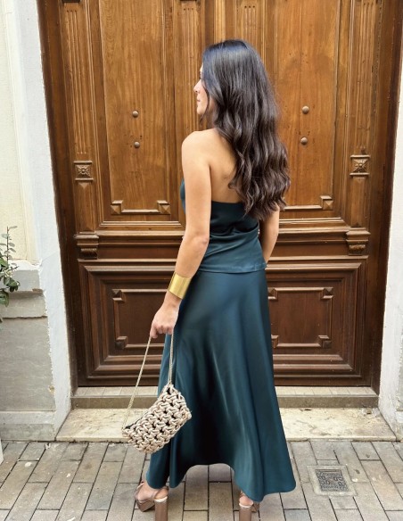 Top d'invité à col licou en satin vert