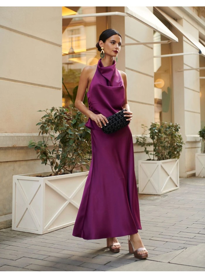 Green satin halter-necked guest top