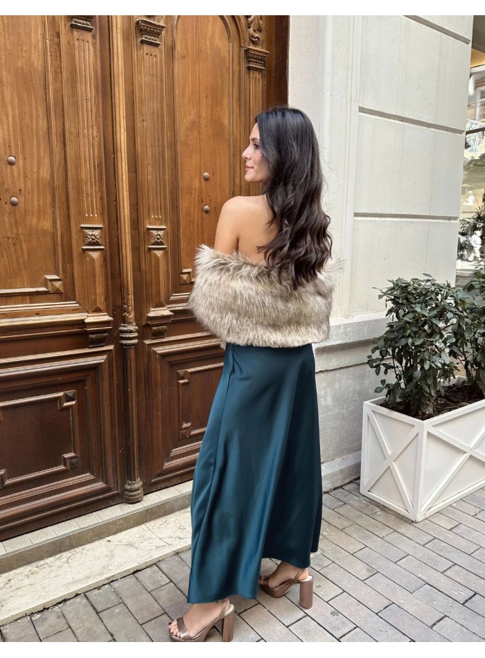 Falda midi de invitada en tejido satinado