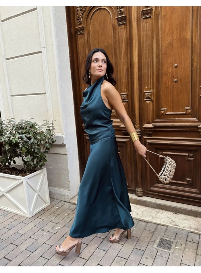 Falda midi de invitada en tejido satinado