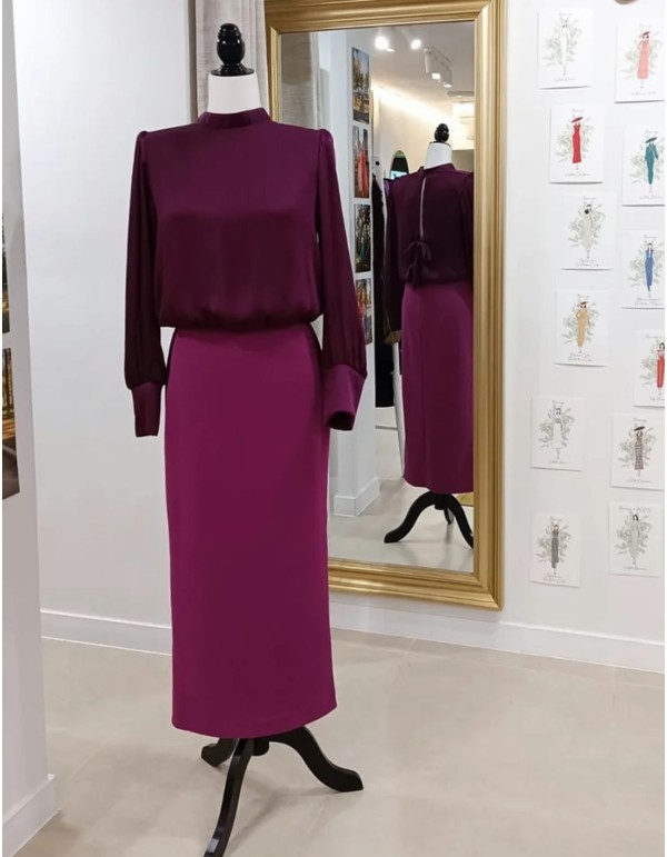 Vestido de fiesta midi con blusa de bambula y falda tubo... 2