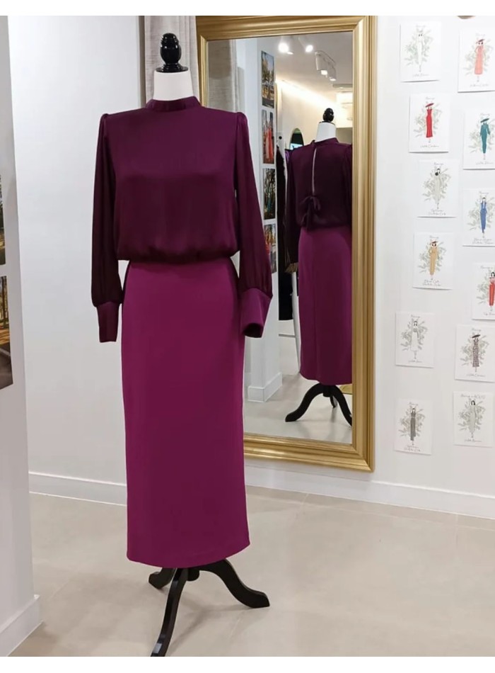 Robe de soirée midi avec chemisier en bambou et...