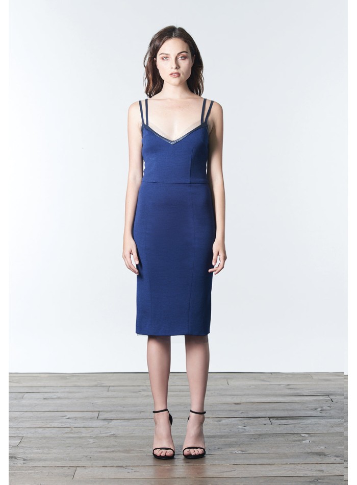 Robe de cocktail minimaliste bleue à double...