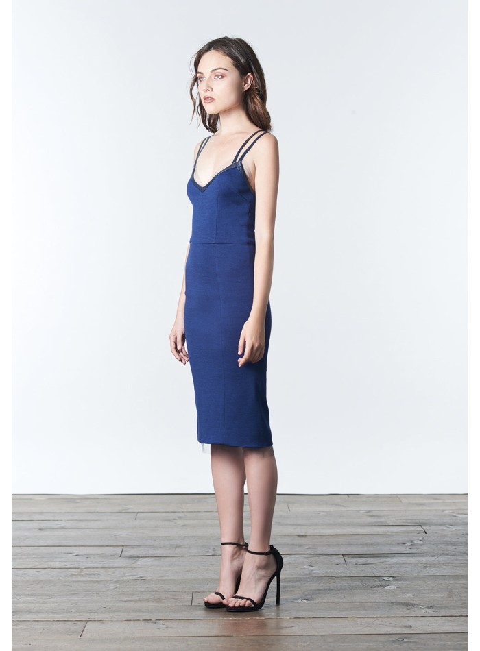 Minimalist blue cocktail dress with double straps