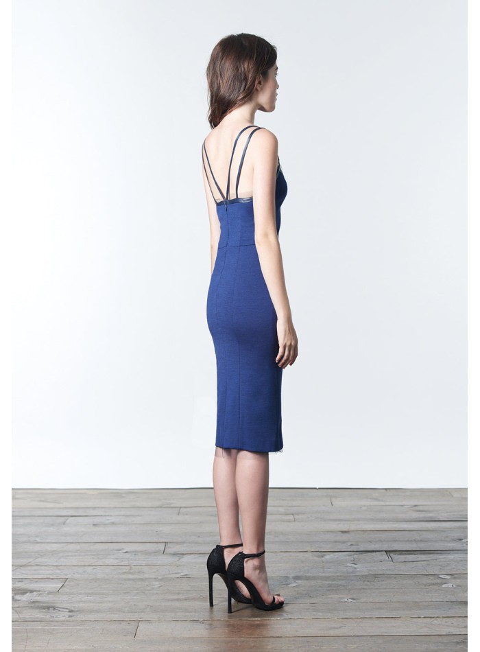 Robe de cocktail minimaliste bleue à double...