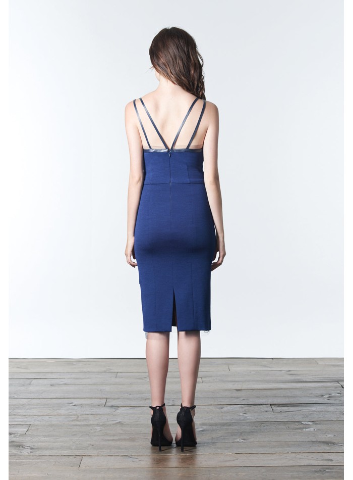 Robe de cocktail minimaliste bleue à double...