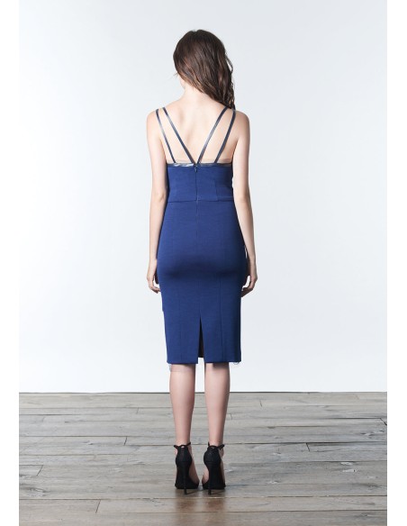Minimalist blue cocktail dress with double straps