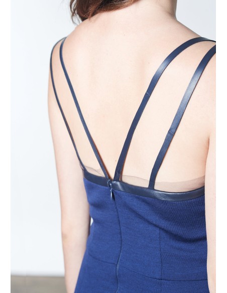 Minimalist blue cocktail dress with double straps