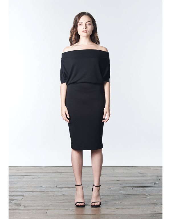 Knitted cocktail dress with multi-position bandeau neckline