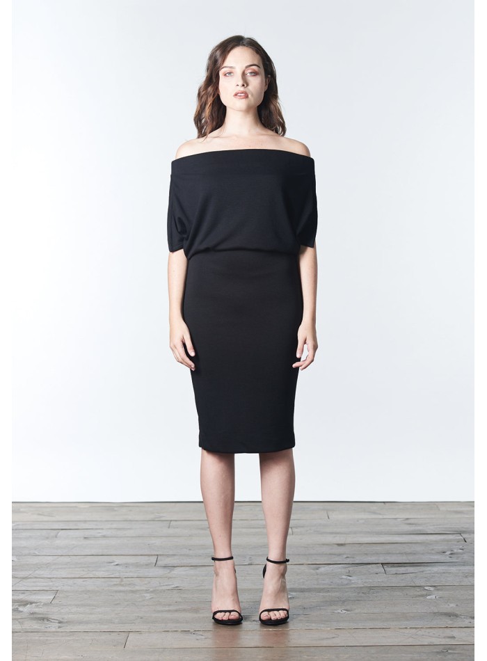 Vestido cóctel de punto con escote bandeau...