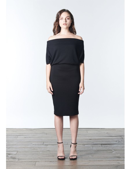 Knitted cocktail dress with multi-position bandeau neckline