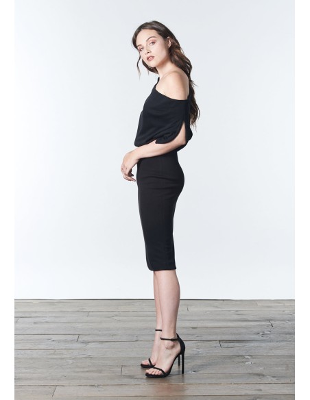 Knitted cocktail dress with multi-position bandeau neckline