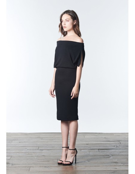 Robe de cocktail en maille avec encolure bandeau multi-positions