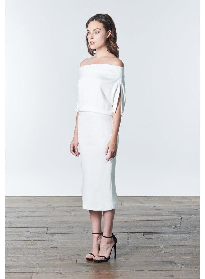 Robe de cocktail en maille blanche avec...