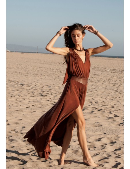 Long dress with open back and leather sash