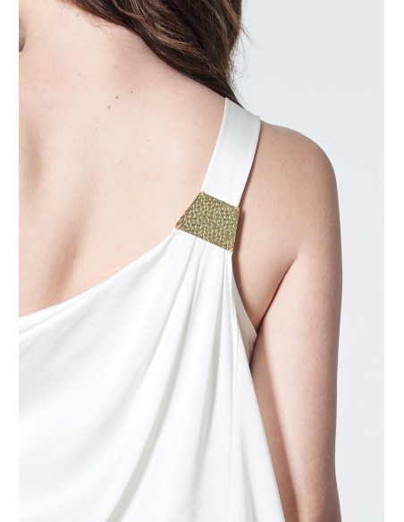 Vestido largo de satén con escote asimétrico