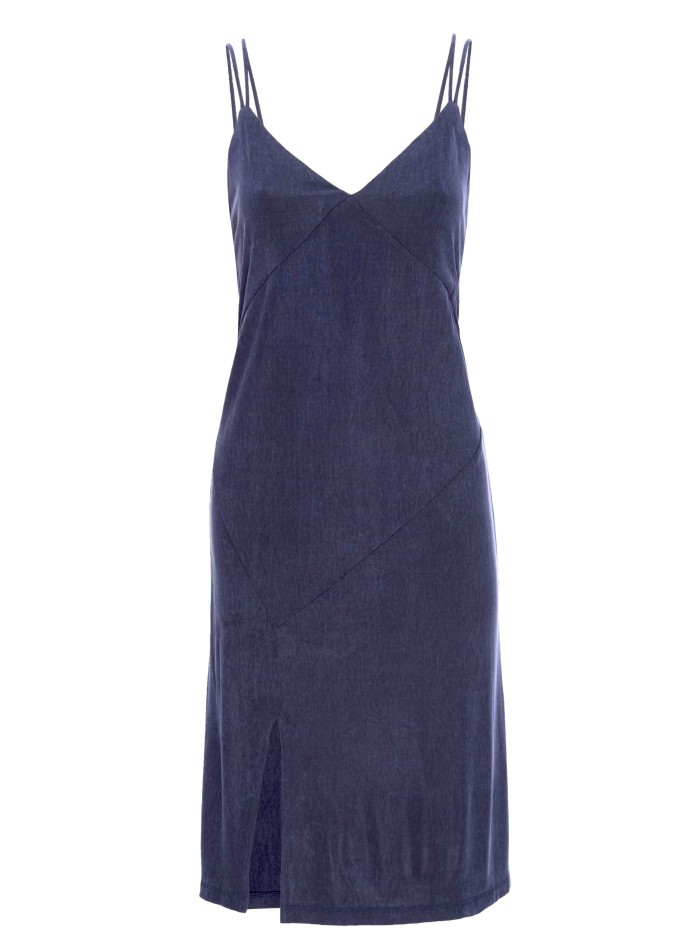 Robe midi avec doubles bretelles et fente latérale