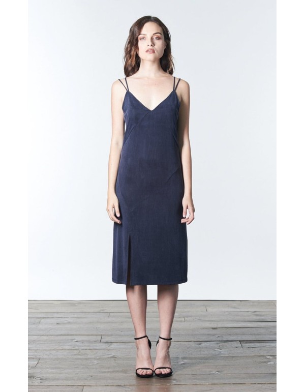 Midi dress with double straps and side slit