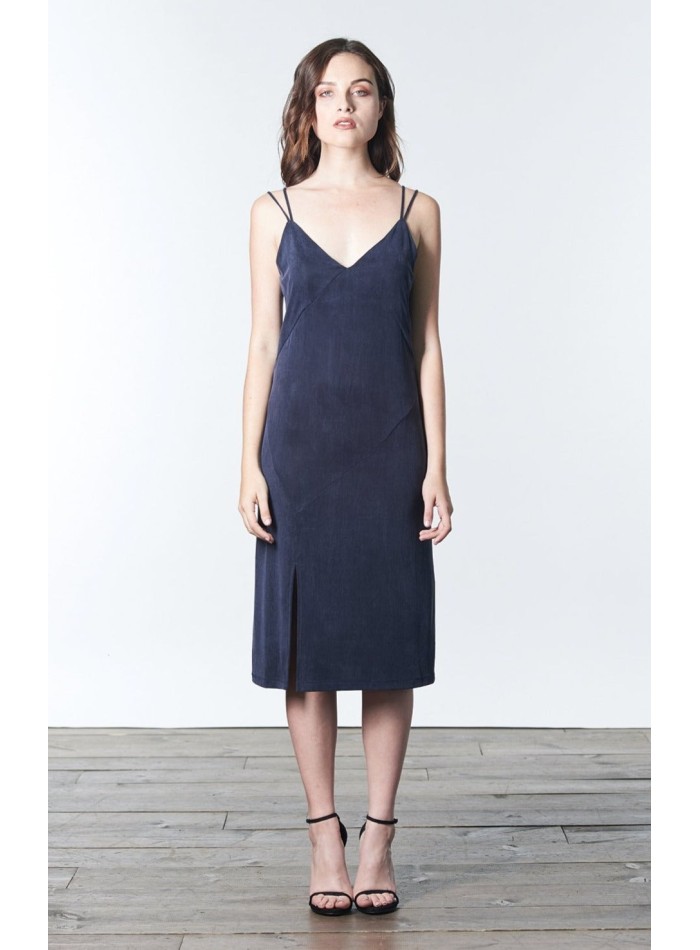 Midi dress with double straps and side slit