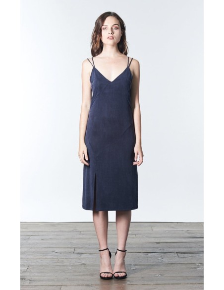 Robe midi avec doubles bretelles et fente latérale