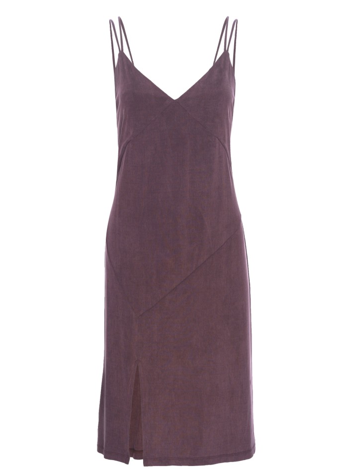 Robe midi mauve avec double bretelle et fente...