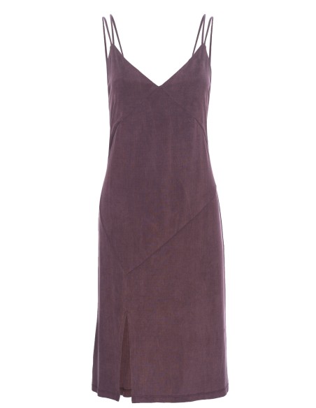 Robe midi mauve avec double bretelle et fente latérale