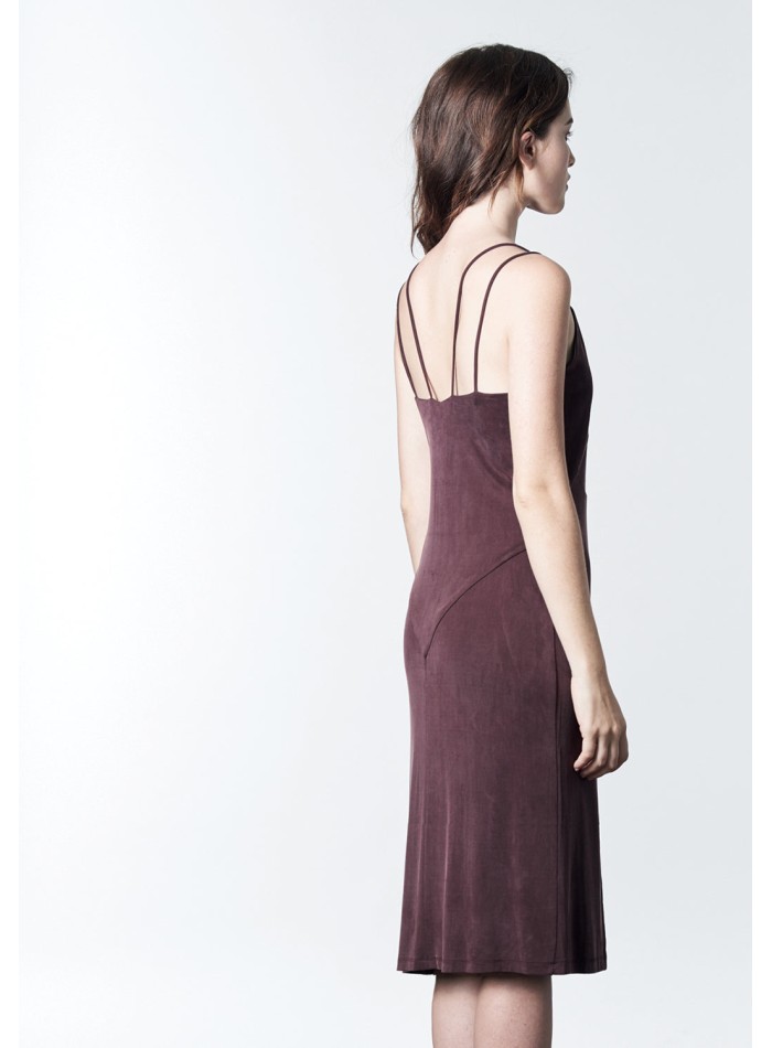 Mauve midi dress with double straps and side slit