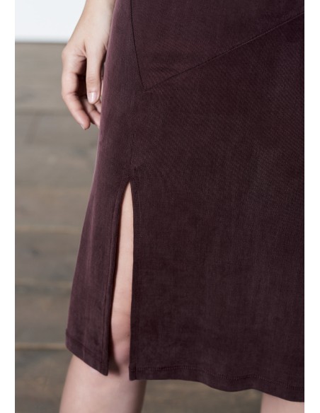 Robe midi mauve avec double bretelle et fente latérale