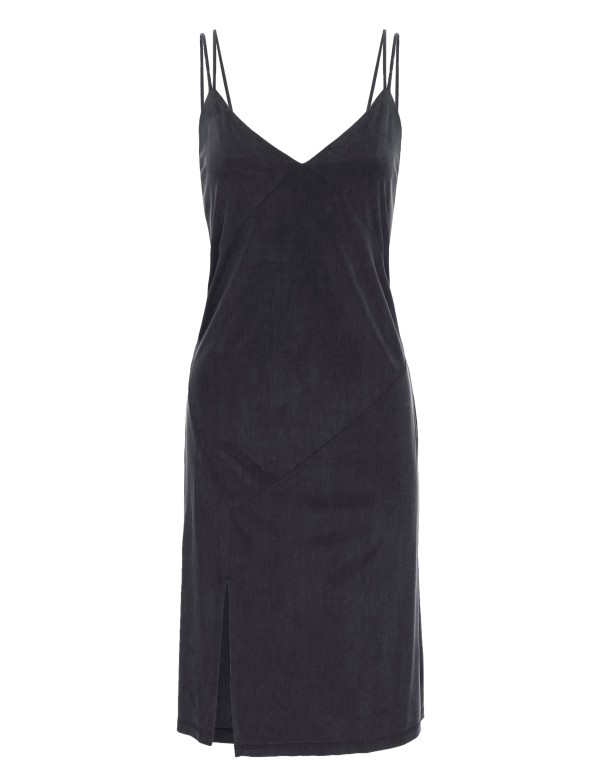 Vestido midi negro con tirante doble y abertura lateral 2
