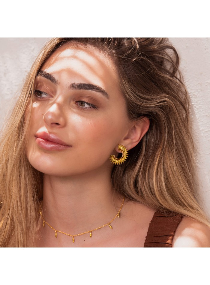 Gold plated circular earrings with zirconias