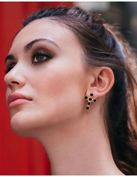 Pendientes en forma de cruz negro y dorado - Almudena para invitada boda y evento