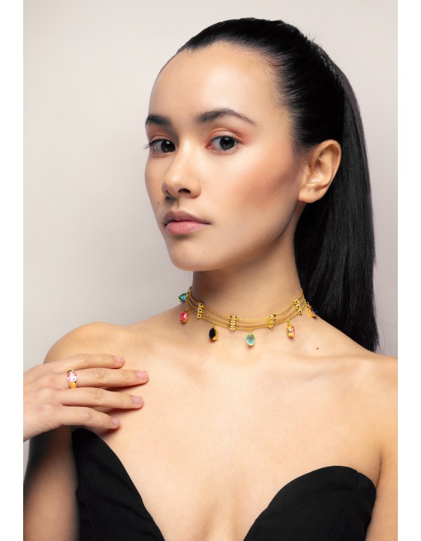 Choker dorado con pedrería multicolor 2