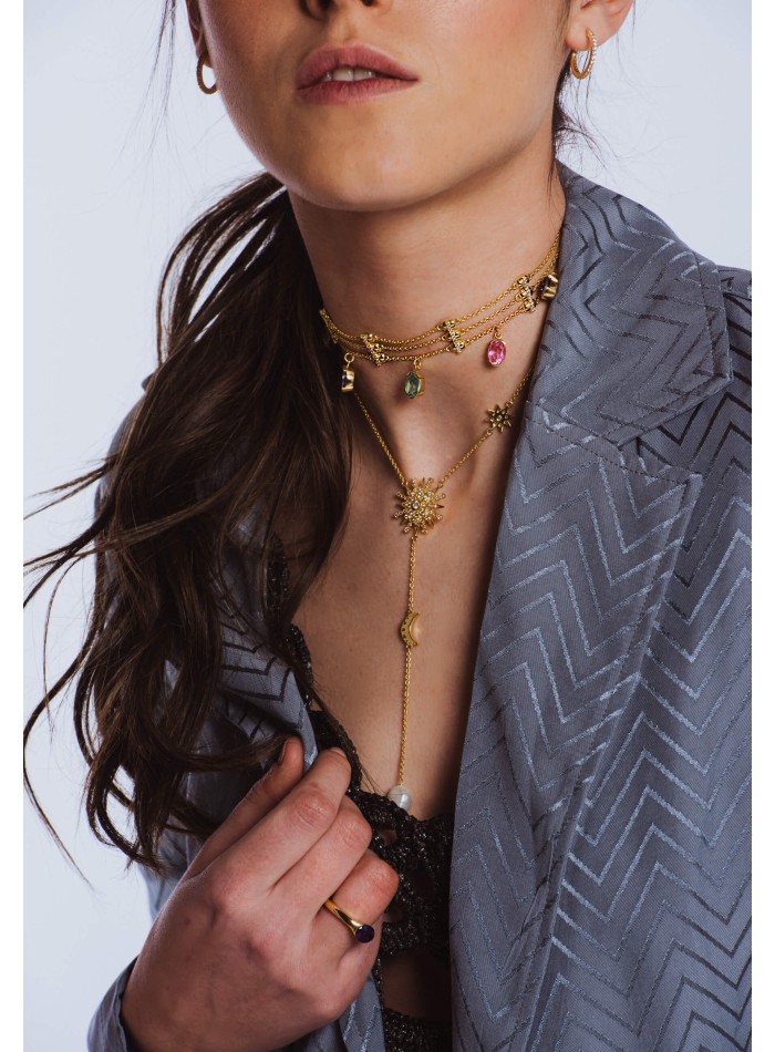 Gold choker with multicolored rhinestones