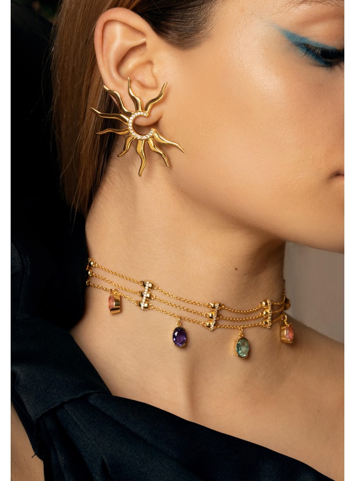 Gold choker with multicolored rhinestones