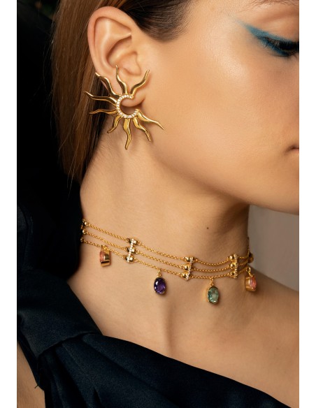 Gold choker with multicolored rhinestones