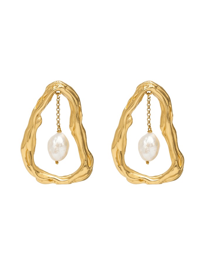 Boucles d'oreilles plaquées or avec chaîne et...