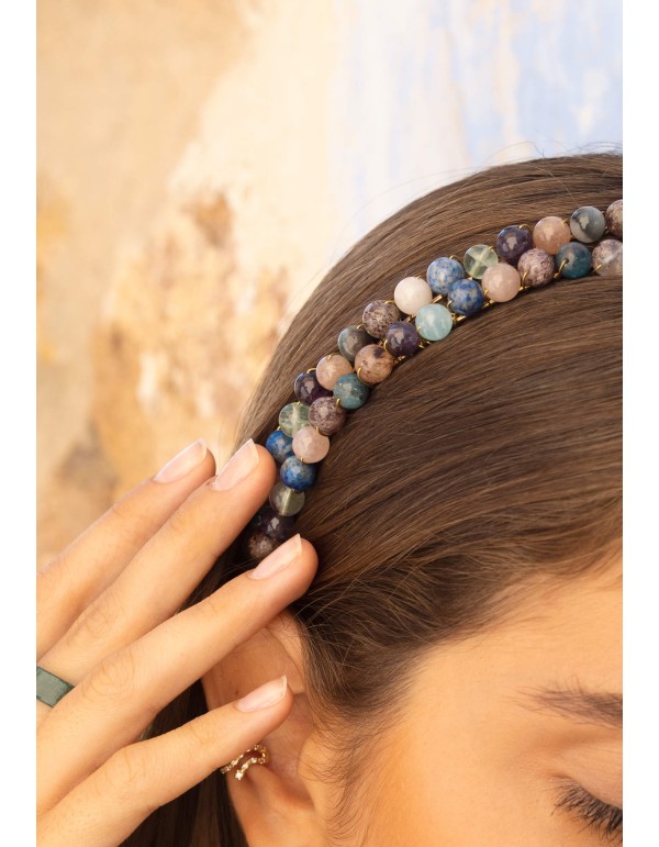 Multicolored double headband with beads 2