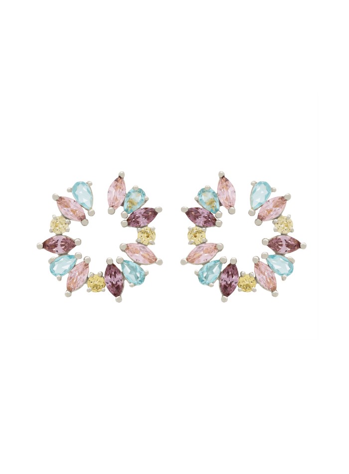 Boucles d'oreilles rondes plaquées argent avec...